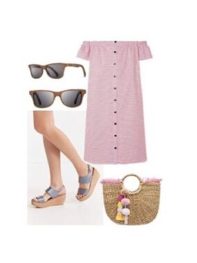 Mara Hoffman Swim 100% Cotton Striped Off The Shoulder Midi Dress | small